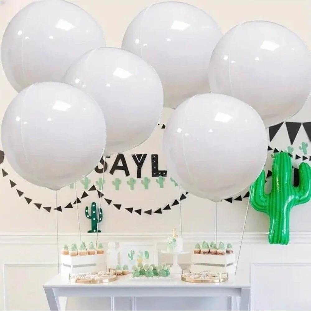 6 Piece 22in Giant Metalized White Nylon Durable 4D Foil Party Balloons Reusable